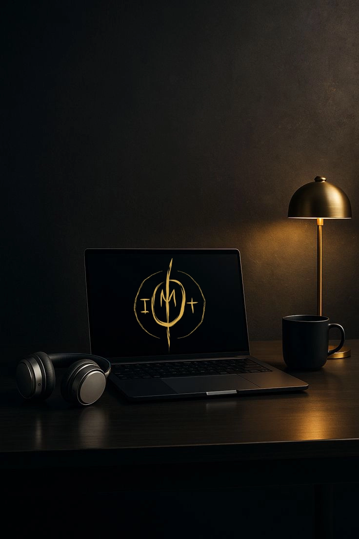 Escritorio con portátil y el logo de Inmortalia en la pantalla.